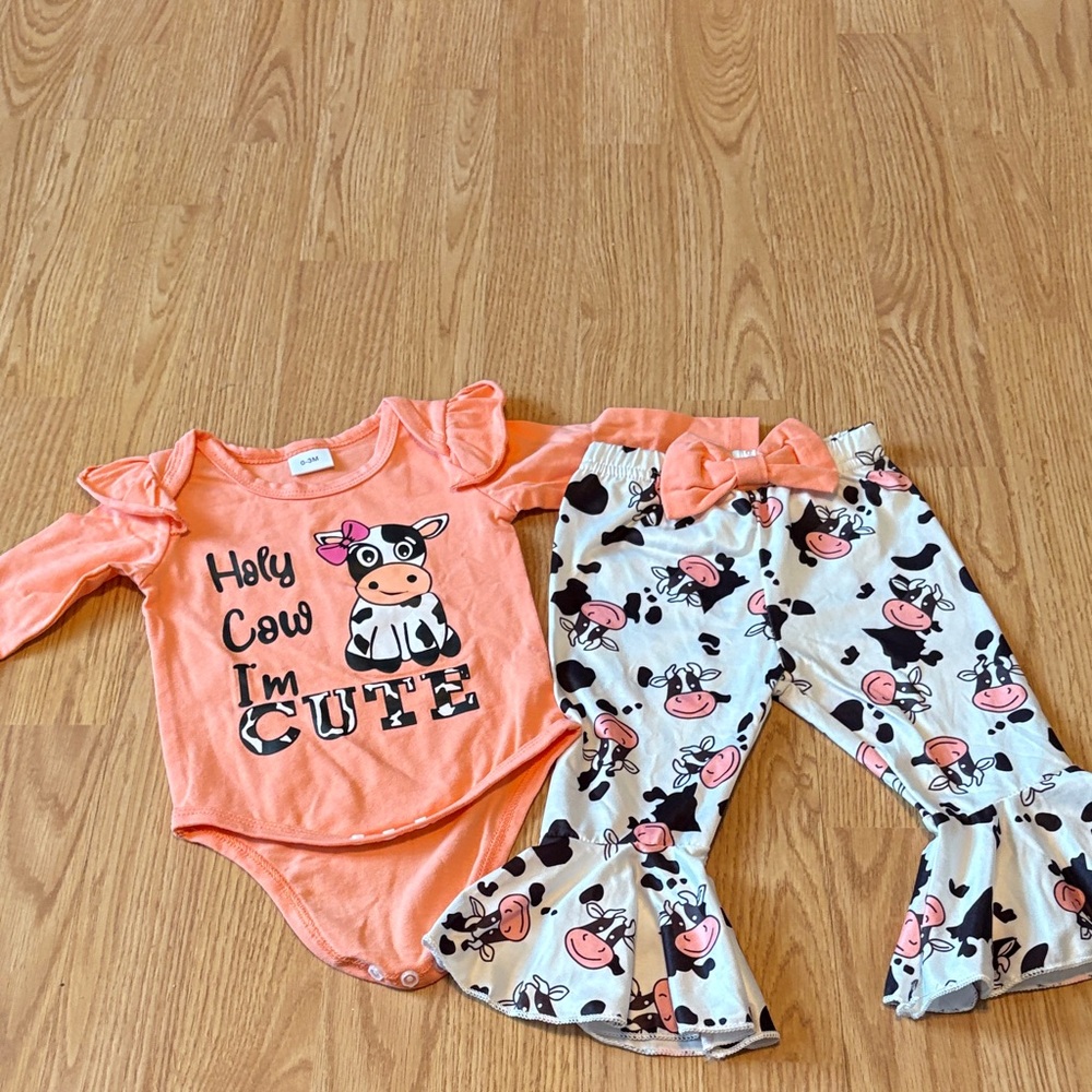 Girls Peach Cow 'Holy Cow I'm Cute' Matching Set